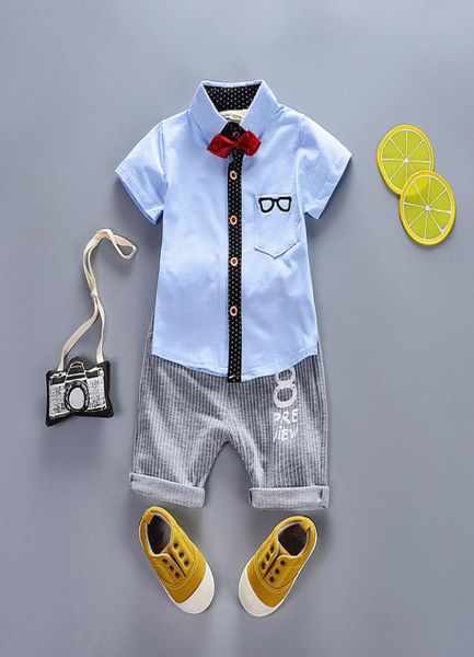 

kids baby boys clothes clothing sets summer infant boy short sleeve shirt pants outfits suits toddler child bow tie outfit track3475413, White