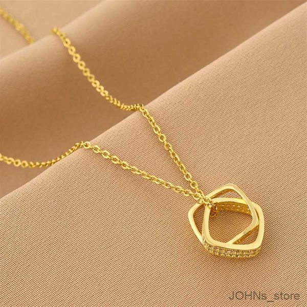 

pendant new cubic geometric ring pendant necklace for women stainless steel choker chain vintage jewelry r230703, Silver