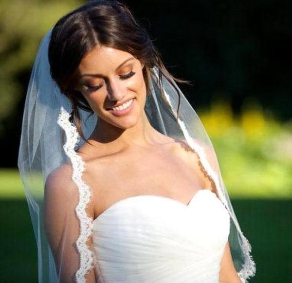 

new white veus de noiva veil onelayer 1m lace edge brides veil appliqued luxury wedding accessories2867924, Black