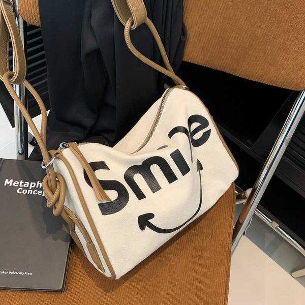 

version of dongmenmen letter smiling face pillow canvas bag new casual premium 3d shoulder bag