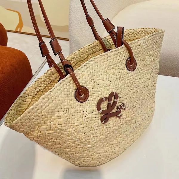 

totes straw bag shoulder bags handbags plain knitting crochet embroidery open casual tote interior compartment two thin straps leather flora