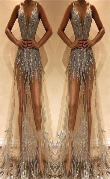 

silver formal cocktail dresses v neck sequins a line sweep train illusion bodice evening gowns custom made prom dress6768818, Black