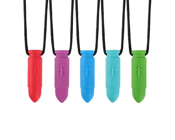 

cross bullet pendant necklace silicone chewable teethers bite chewing necklace for boys girls chew tools autism adhd6276415