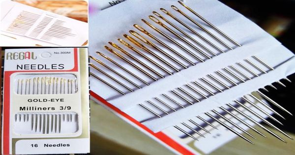 

drop 320pcstail gold plated stainless steel hand sewing needles paper box package home diy sewing combination sewing too3807981