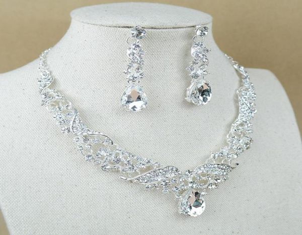 

luxury bridal accessories crystal diamond necklace water drop earring accessories wedding jewelry sets fashion jewelry7053957, White