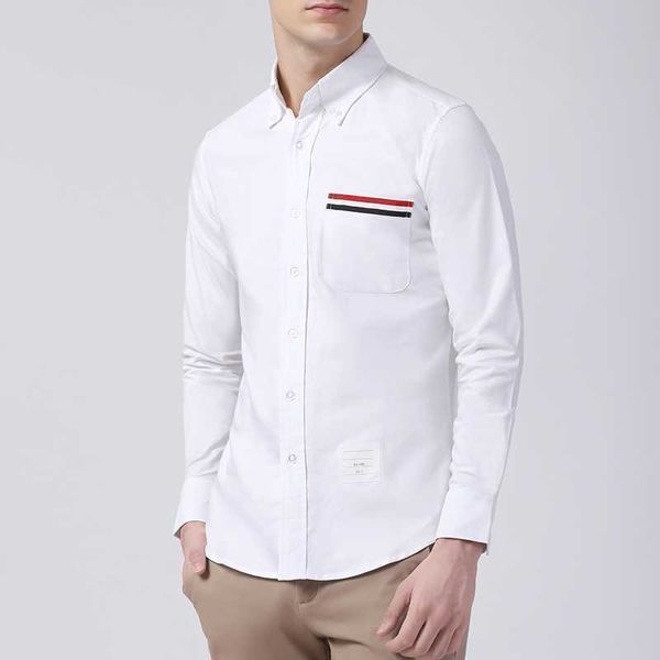 

2023 tb thom fashion brand shirts men formal slim white pocket stripes casual shirt business oxford cotton solid men's clothing erw0, White;black