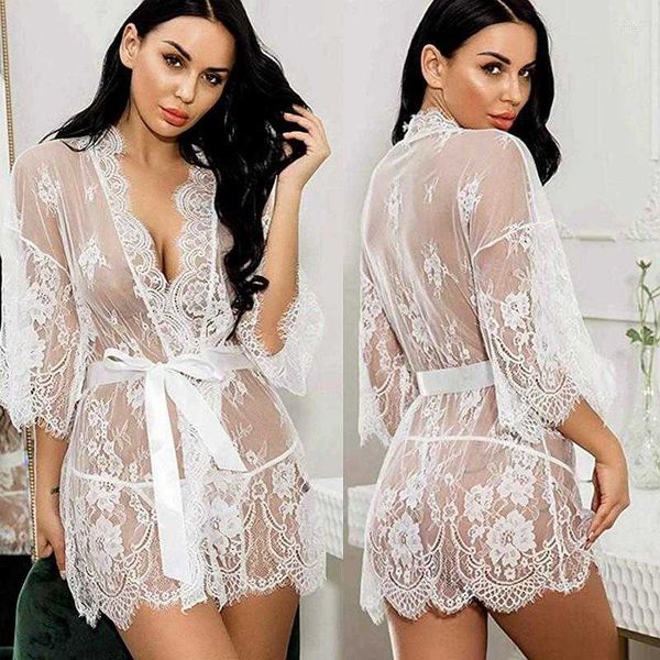 

sleepwear women's womens lace bridesmaid robes bathrobe see through lingerie porno sexi nightgowns nightwear nightie underwear, Black;red