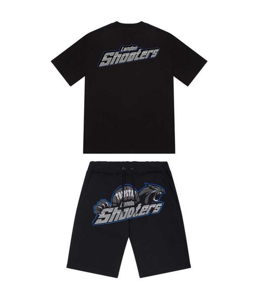 

summer new trapstar london shooter short-sleeved t shirt suit chenille decoding black ice flavor 2.0 men's round neck t-shirt shorts ne, Gray