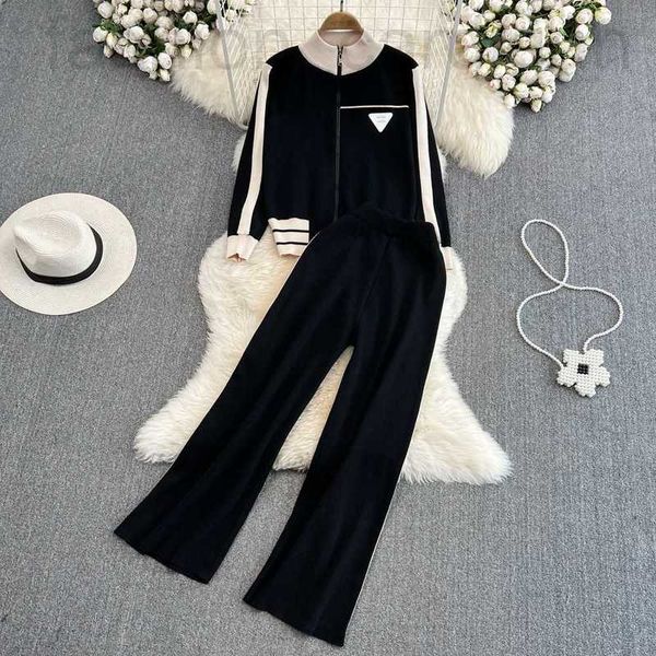 

women's two piece pants designer fashion women designer casual suit autumn and winter 2022 new round neck knitted zipper sports coat wi, White
