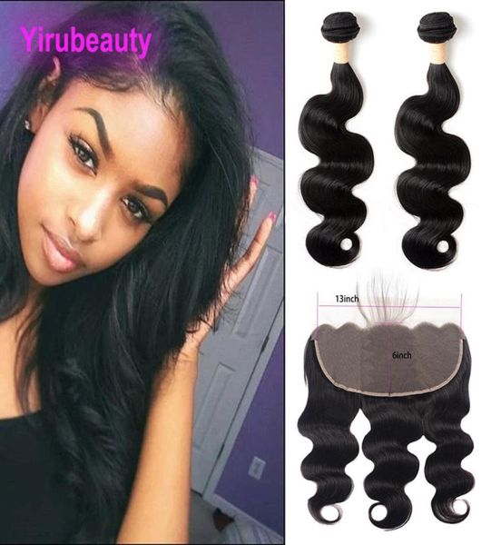 

malaysian unprocessed human hair extensions 2 bundles with 13x6 lace frontal with baby hair 3 pieceslot body wave bundle 136 fro9564408, Black;brown