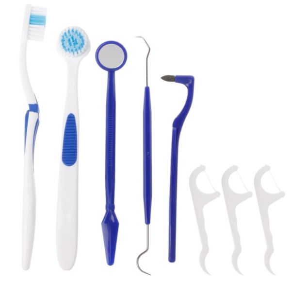

8pcsset pp dental care kit tooth brush dental flosser floss stain tongue picks mirror teeth clean1352109
