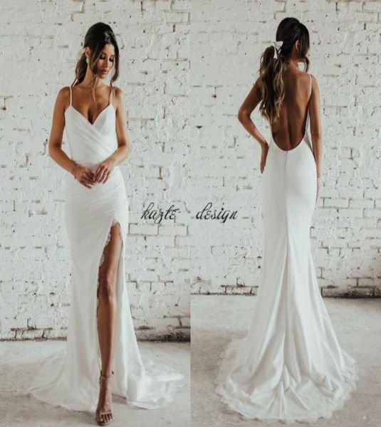 

simple desigin katie may beach mermaid wedding dresses with slit full lace spaghetti backless holiday garden bridal dress 295581, White