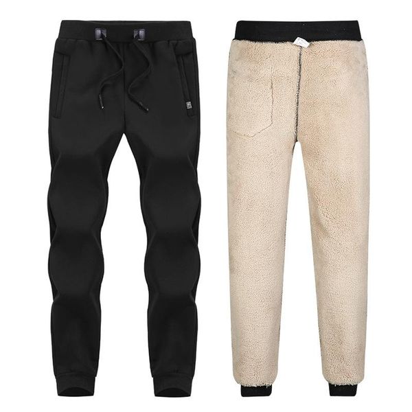 

pants plus size l8xl winter pants sweatpants men joggers thicken lambskin velvet mens trousers warm casual cotton straight pants, Black