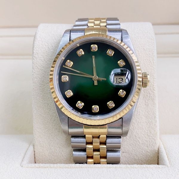 

mens watch black green with diamond dial lady watches automatic 41mm gold 904l stainless steel strap sapphire hidden folding buckle 36 31mm, Slivery;brown