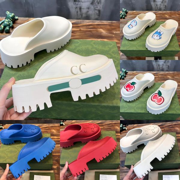 

2023 designer platform sandals luxury platform slide hollow pattern slippers transparent materials sandal rubber flats slipper flip flops ru, Black