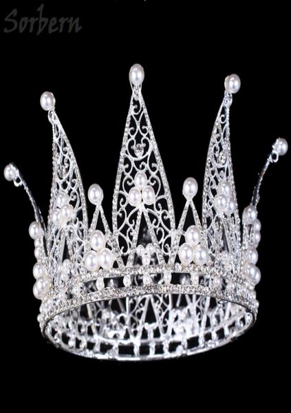 

queen pageant crown tiaras hair accessories princess royal crown fine handmade diamond exaggerated large crown limited edition3167133, Silver
