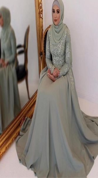 

muslim long sleeve prom dress jewel neck lace applique satin floor length party dress custom made 2018 fashion saudi aline evenin7380670, Black