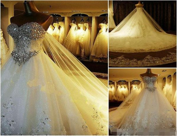 

new luxury ball gown wedding dresses sweetheart crystal beaded tulle backless plus size gowns cathedral train lace up back5492392, White