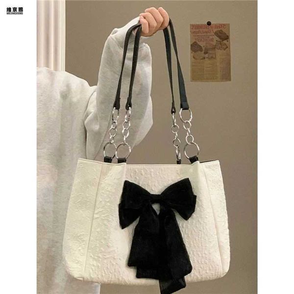 

canvas bag french women's new niche bow tote bag summer large capacity cute single canvas bag