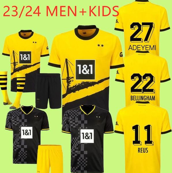 

22 23 24 dortmund soccer jerseys 2023 2024 haller reus borussia football shirts reyna hummels brandt bellingham adeyemi maillot de foot men, Black;yellow