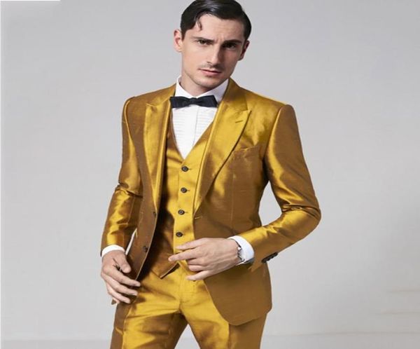 

2019 new arrival golden yellow satin men suits slim fit prom party stage performance costumes ternos ceremony suits men 3 pieces6186025, Black;gray