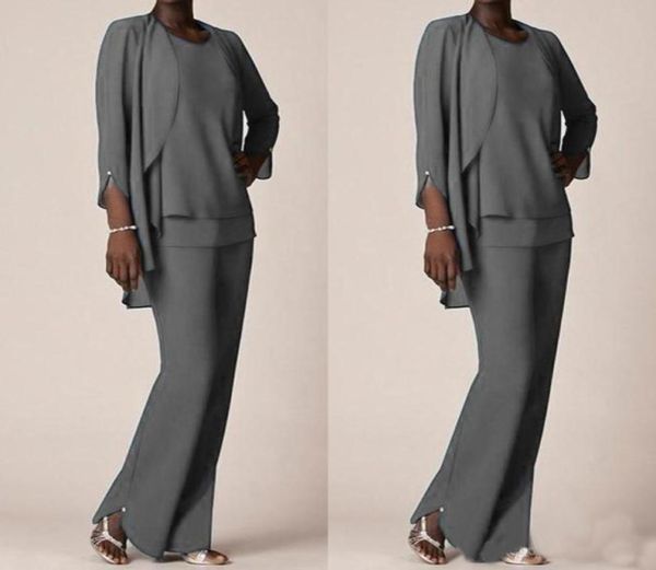 

grey chiffon formal pant suits for mother groom dresses evening wear long mother of the bride dresses with jackets plus size custo9862629, Black;red