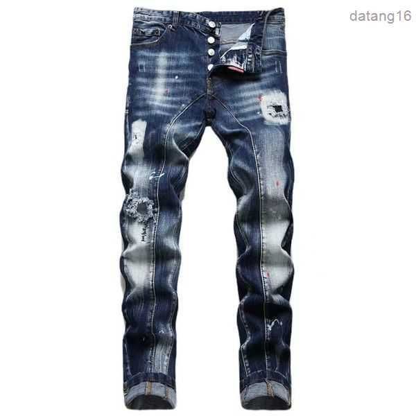 

stree dsquare luxury designer d2 men denim jeans embroidery pants fashion holes trousers mens clothing us size 28-38 2 fho9, Blue