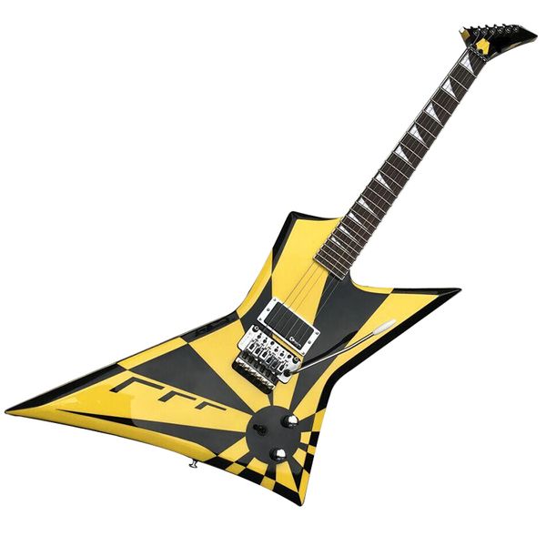 

electric guitar black yellow stripe whamy chrome plated hardware shark fin inlay