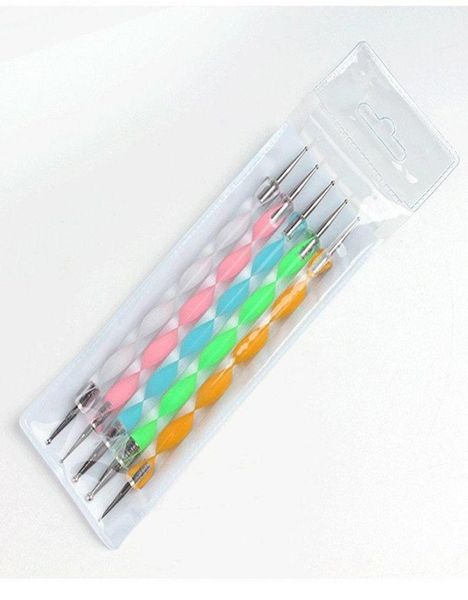 

2way dotting pen marbleizing tool nail polish paint manicure dot nail art set 5colors1894291, Silver