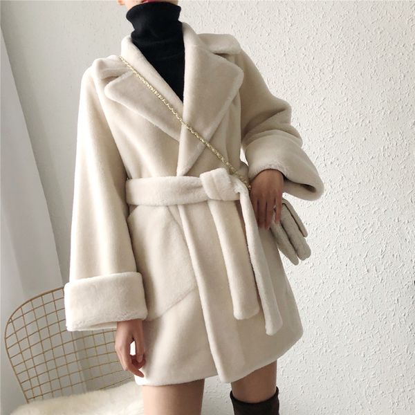 

women blends 100 coat fashion slim jackets for women soft female autumn winter sheep shearing ropa para mujer 230701, Black