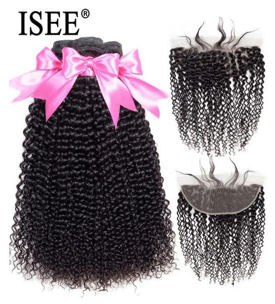 

2020 new peruvian kinky curly bundles with frontal remy 134 pre plucked lace frontal isee hair human hair bundles with frontal4099504, Black
