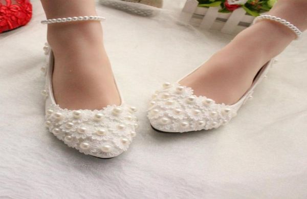 

new arrival pearls lace flowers wedding shoes flats 3cm or 8cm bridal heels with pearl strap pointed toe heel5058469, Black