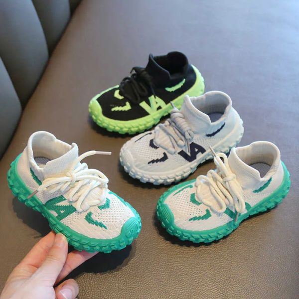 

athletic outdoor sport children sneakers shoes mesh breathable casual boys girls lightweight soft rubber sole toddler kids 21-32 y2303, Black