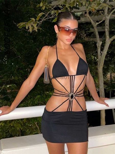

boofeenaa cut out halter backless mini bodycon dresses summer 2023 rave festival outfits nightclub black dress c16bh21 l230621, Black;gray