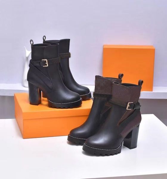 

rivet martin boots woman cowhide zipper metal buckle designer ankle boot 100% leather lady high heels fashion autumn winter thick heel women, Black