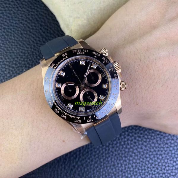 

clean cf 116515 sa4130 automatic chronograph all rose gold mens watch 904l steel black ceramic rim super edition watches enamel black face d, Slivery;golden