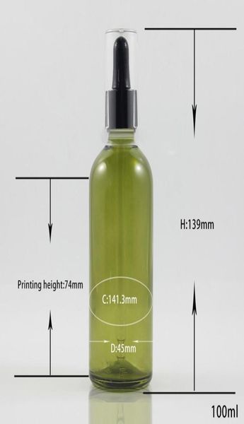 

large capacity of 100ml whole glass essential oil dropper bottle in olive green color black dropper collar and clear outer ca6540950
