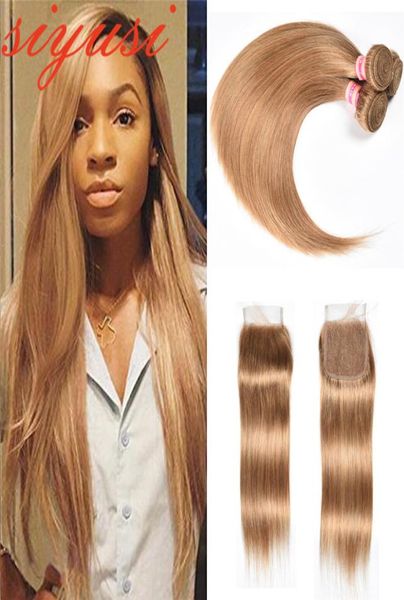 

straight blonde hair brazilian human hair bundles with lace closure 27 honey blonde brazilian virgin hair with lace closure3866195, Black;brown