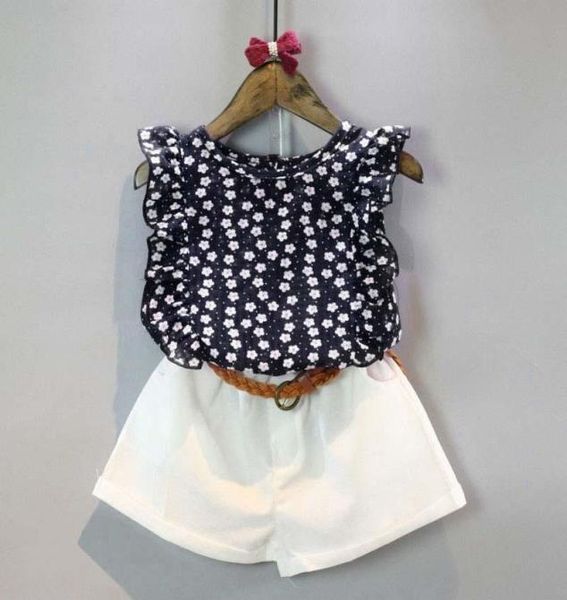 

summer toddler kids baby girls clothes sets floral chiffon polka dot sleeveless tshirt shorts outfits l162310993, White