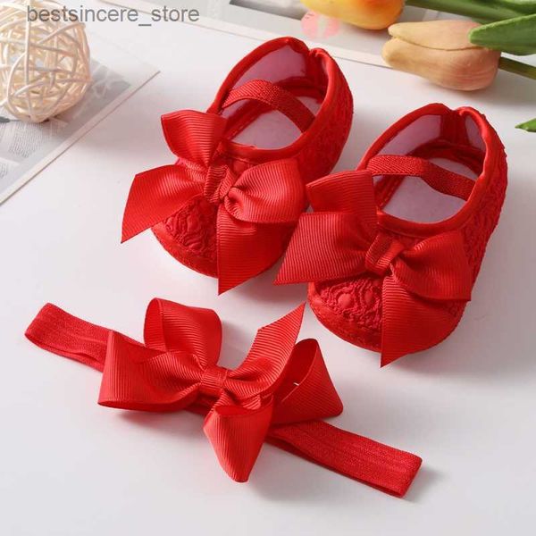 

girls shoes newborn toddlers first walkers baby bowknot princess shoes soft sole non-slip footwear infant crib shoes+hairband l230522