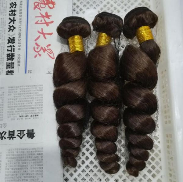 

12quot28quot 4 medium brown virgin brazilian indian peruvian malaysian hair remy human hair weft loose wave 100gpcs 3pcs l7277349, Black