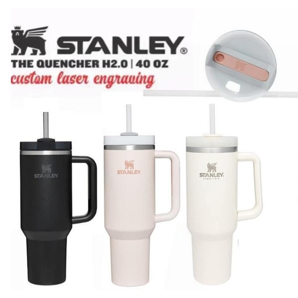 

ready to ship cream stanley quencher h2.0 40oz stainless steel tumblers cups with silicone handle lid and straw big capacity car mugs vacuum