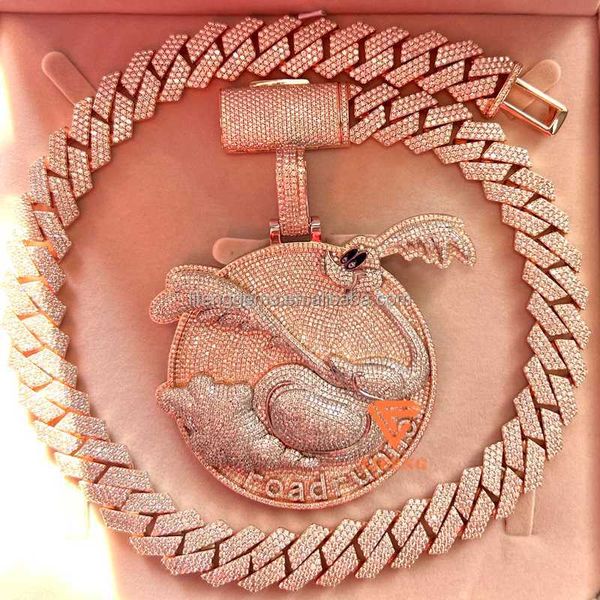 

customized pendant iced out vvs moissanite miami cuban link chain men necklace hip hop, Silver