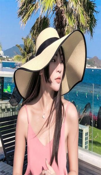 

fashion hat women039s spring summer straw hat foldable beach bow elegant sun sun protection wide brim hats large edge sun hat8236047, Yellow