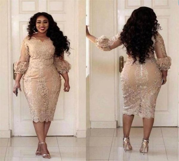 

champagne plus size mother of the bride dresses lace applique 34 sleeves tea length mermaid evening gowns formal mother dress par2158530, Black;red