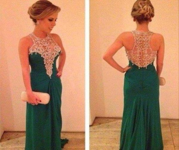 

new arrival gorgeous emerald green prom dresses high neck sleeveless floor length chiffon beaded rhionestone evening dresses 921128, Black