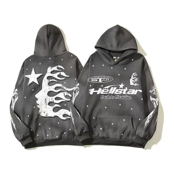 

2003style fashion hoodie mens vintage distressed flame graffiti print loose high street couple pullover 2, Black