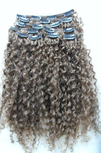 

brazilian human virgin remy clip ins hair extensions kinky curls hair weft medum brown 4 color6666452, Black;brown
