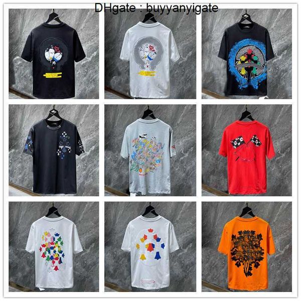 

2023 mens t-shirts heart brand crew neck chromes short sleeves tees ch t-shirts sweater casual horseshoe sanskrit cross pattern men tshirts, White;black