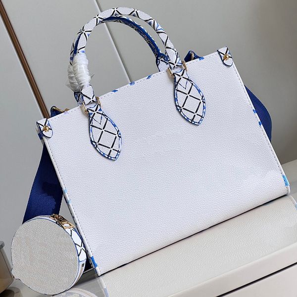 

women's onthego tote bag designer pm flowers print genuine leather lady dress handbag crossbody bags with round purse m22976